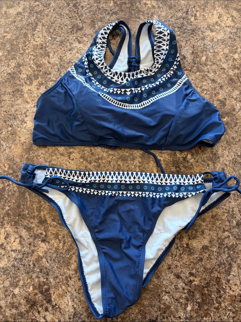 Navy Blue Women's High Neck Bikini Set